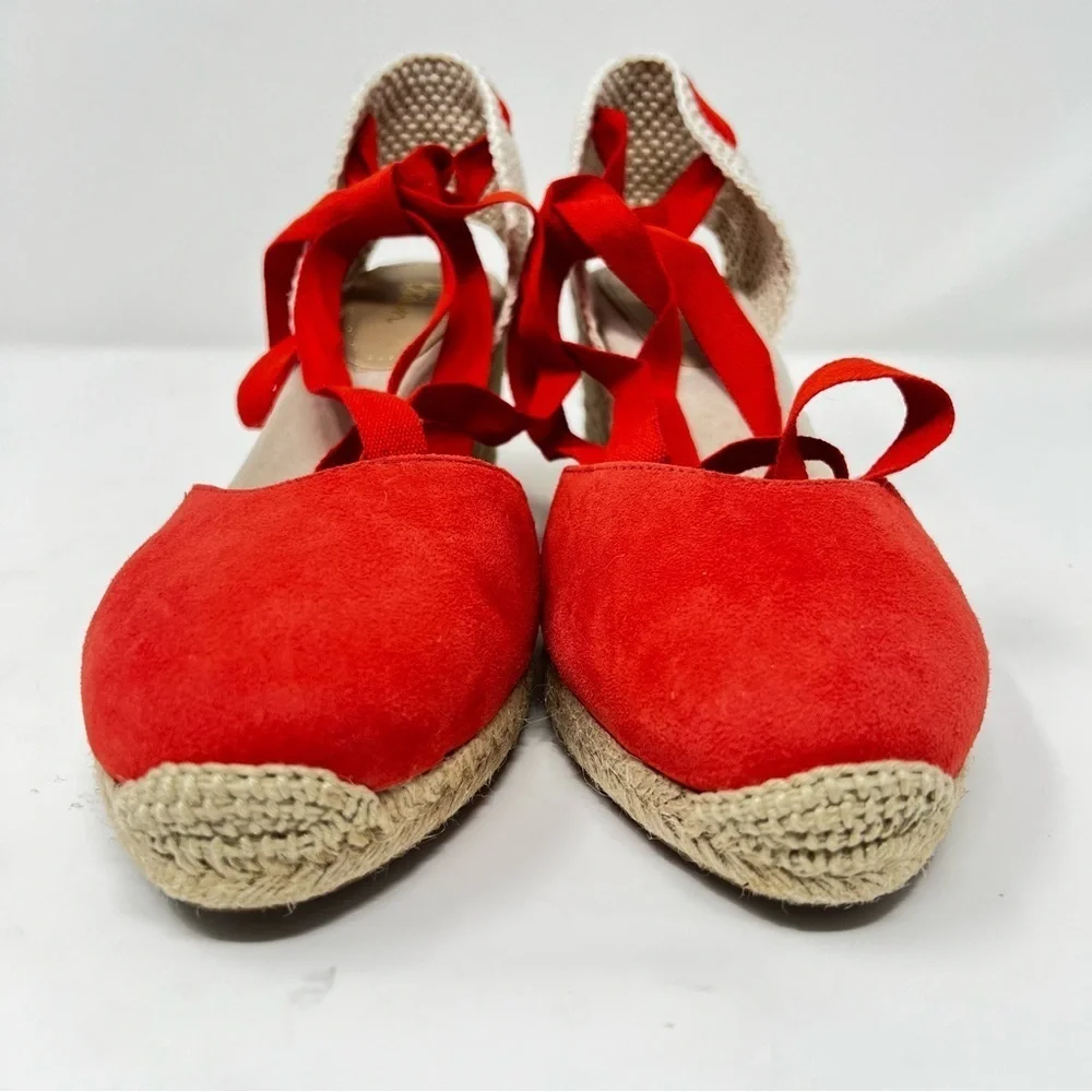 Boden Red Espadrille Wedges with Cream Accents